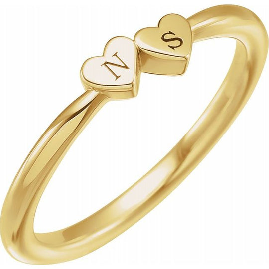 Double Heart Ring in 14kt Yellow Gold - Free Engraving Included!