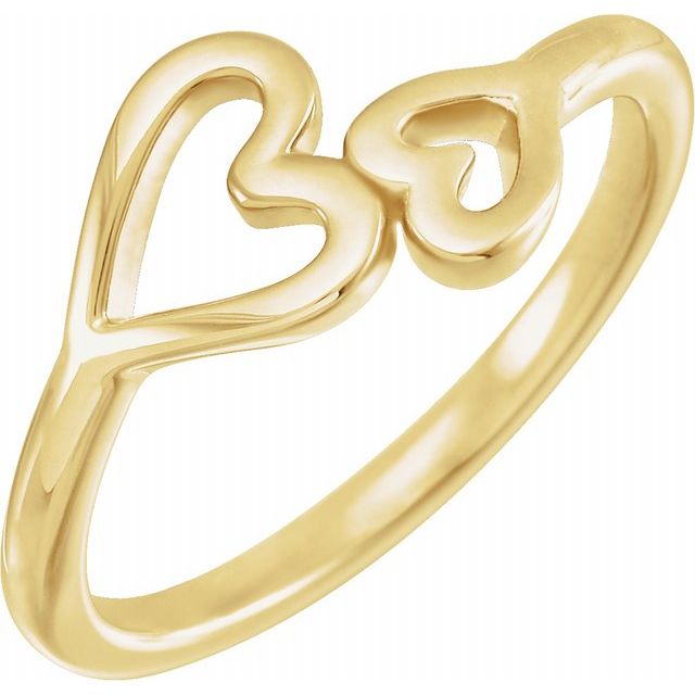 14K Gold Double Heart Dress Ring