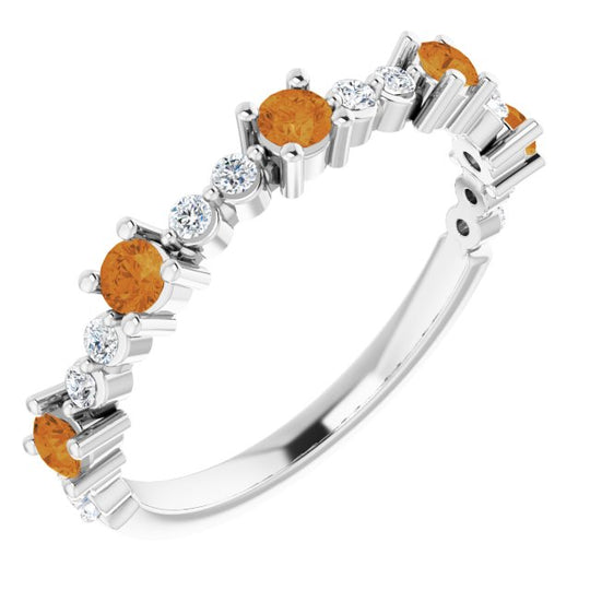 Citrine & Diamond Sterling Silver Ring