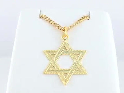 A close-up of the 24K Gold Plated Star of David pendant, revealing its intricate detail and polished finish, a stunning symbol of spiritual strength and devotion.