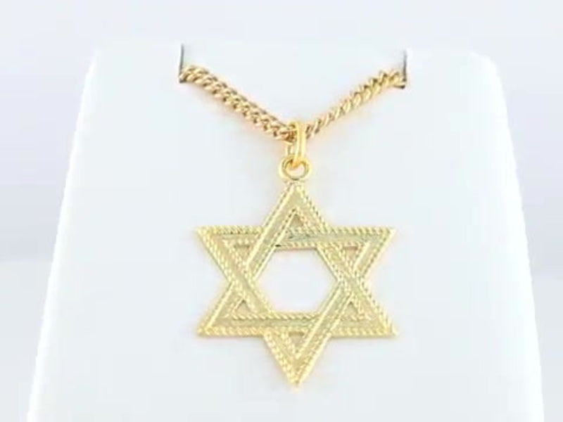 A close-up of the 24K Gold Plated Star of David pendant, revealing its intricate detail and polished finish, a stunning symbol of spiritual strength and devotion.