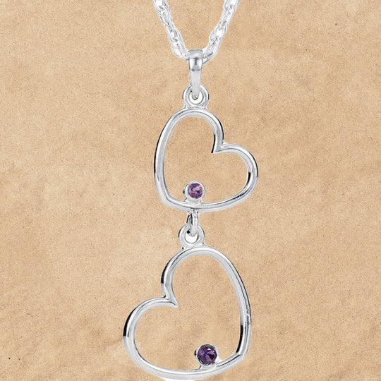 Sterling Silver Amethyst Double Heart Necklace