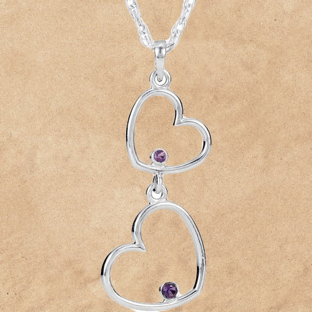Sterling Silver Amethyst Double Heart Necklace