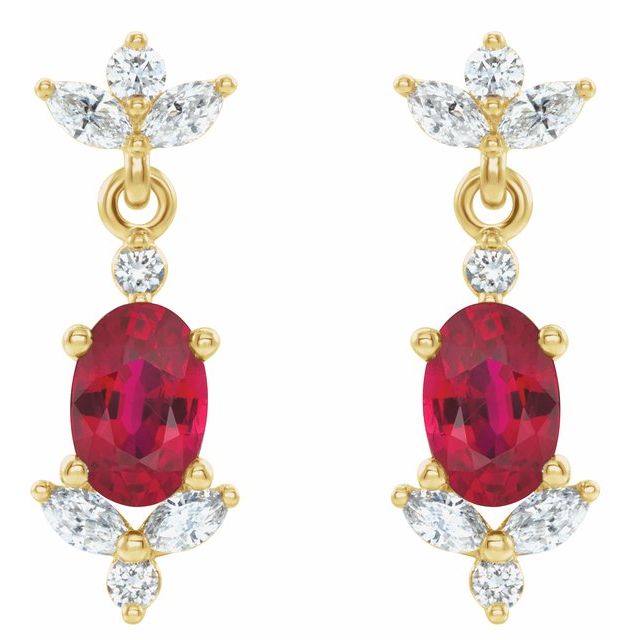 Ruby and Diamond Dangle 14K Gold Earrings