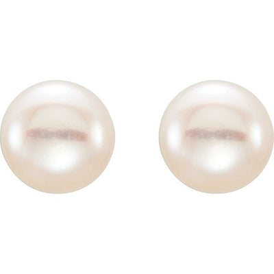 Cultured Freshwater White Pearl Earring in 14K yellow gold setting, the ideal choice for those born in June, or the bride and bridal party. Available in 4 Sizes from Jewels of St Leon Australia.