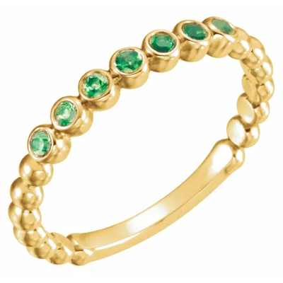 Genuine Natural Emerald 14K Gold Stackable Ring