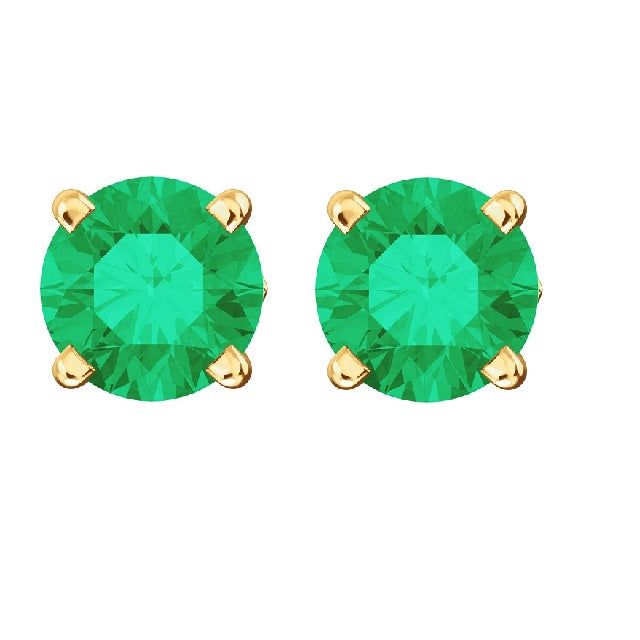 4mm Natural Emerald 14K Gold Stud Earrings