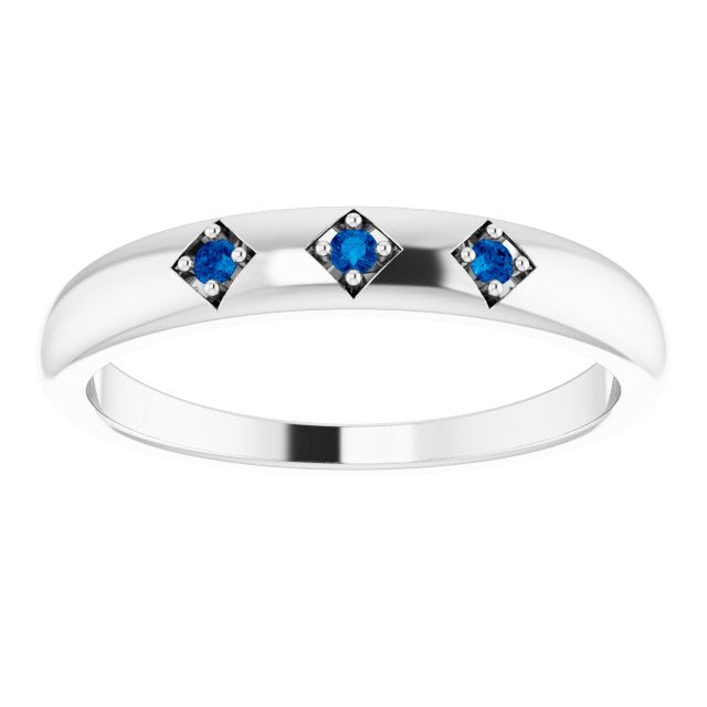 Blue Sapphire and Silver Stackable Ring