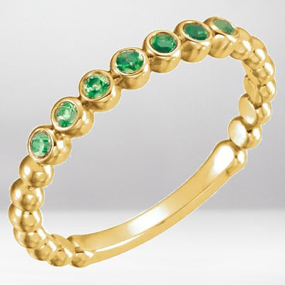 Genuine Natural Emerald 14K Gold Stackable Ring