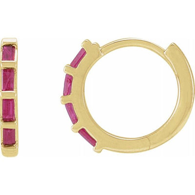 Genuine Ruby Huggie Earrings in 14K Yellow Gold