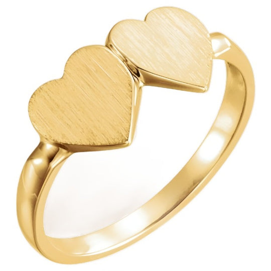 Double Heart Engravable Signet Ring in 10ct Yellow Gold – Free Engraving