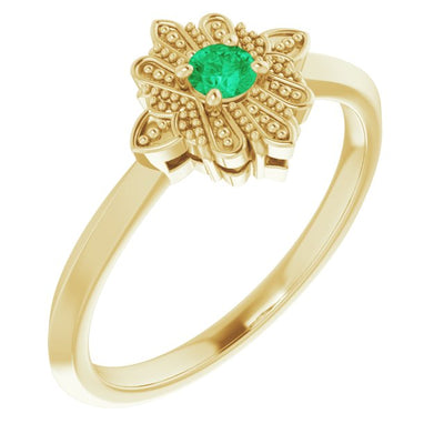 10K Gold Natural Green Emerald Ring