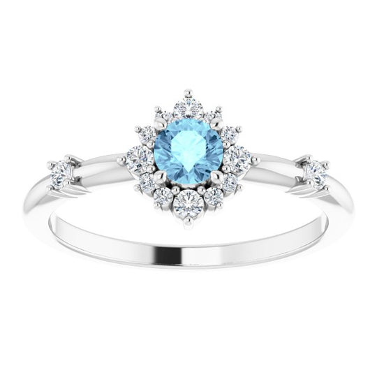 Natural Aquamarine & Diamond 14K White Gold Halo-Style Ring