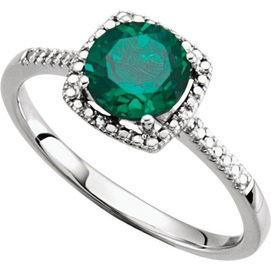 Created Emerald & Diamond Halo Birthstone Ring