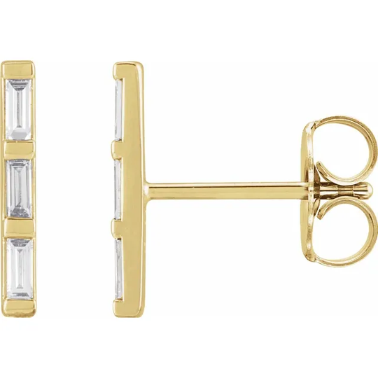 Natural Diamond 3-Stone Bar Earrings