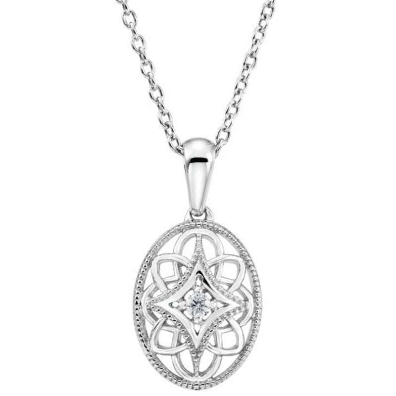 Add Some Sparkle to Your Outfit with Our Sterling Silver Necklace Featuring Granulated Filigree and a .03 CT Natural Diamond Accent!