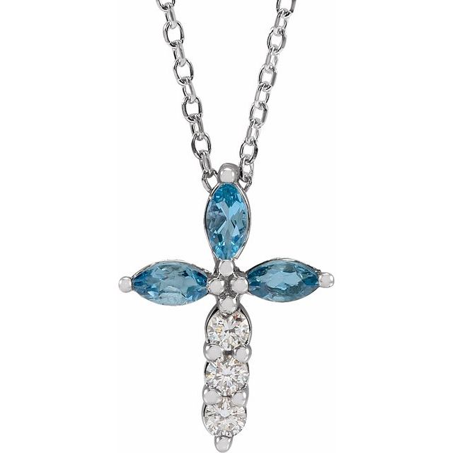 Faith with Elegance: Aquamarine and Diamond Cross Silver Necklace