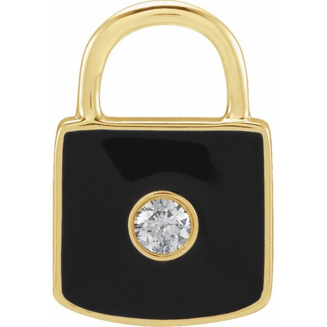 Black Enamel Lock with Diamond Accent in 14kt Yellow Gold