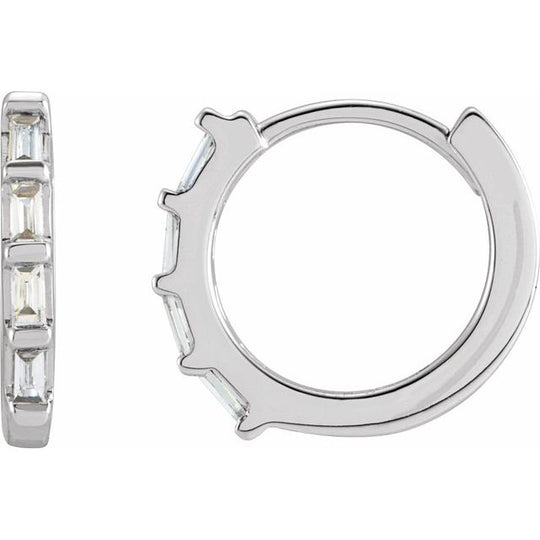 14K White Gold Natural Diamond Huggie Earrings