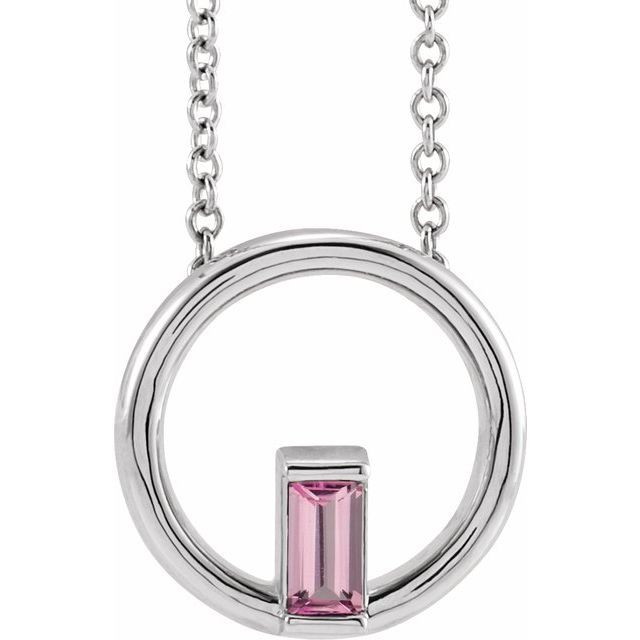 Sterling Silver Pink Tourmaline Circle 40-45cm Necklace