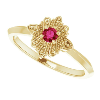 10K Gold Natural Ruby Beaded Flower Ring