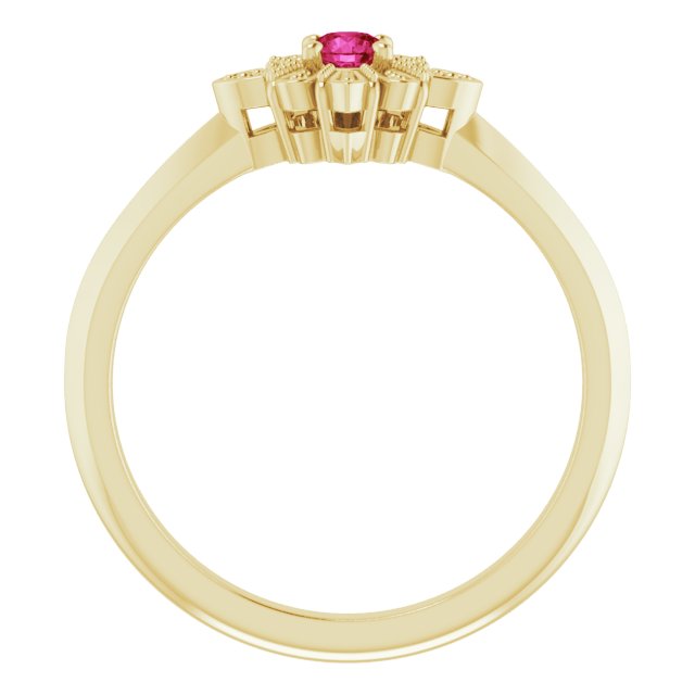 10K Gold Natural Ruby Beaded Flower Ring