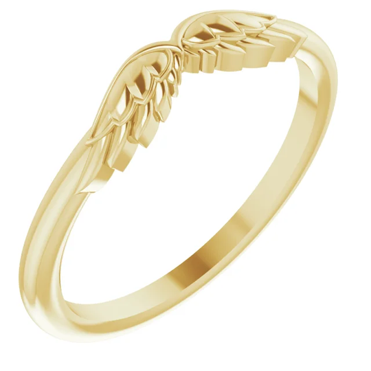Behold the Graceful Spirit with Our Stackable Angel Wing Ring in 14K Yellow Gold