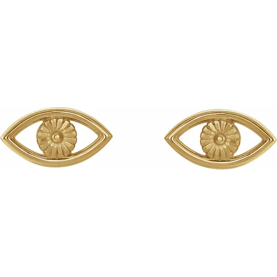 14K Yellow Gold Evil Eye Stud Earrings