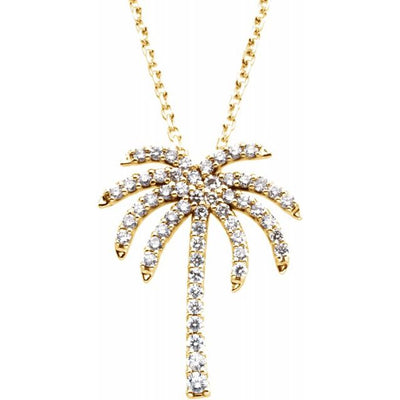 Natural Diamond Palm Tree Necklace, set with 55 sparkling diamond for 0.25 carat Total Diamond Weight. Crafted from 14K Yellow Gold, this necklace is perfect as a gift for yourself or a loved one. Available from Jewels of St Leon Australia online Jewellery store. Free Shipping on all Jewellery.