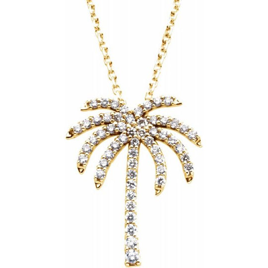 14kt Yellow Gold 40cm 1/2CTW Diamond Palm Tree Necklace.