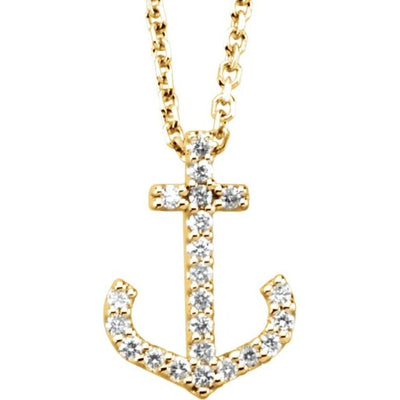 Enhance your nautical-inspired look with our stunning 0.08 CTW diamond accented anchor necklace crafted in 14K yellow gold. Perfect for everyday wear, this elegant piece adds a touch of sophistication to any outfit. Shop now and make a statement with this timeless and versatile accessory from Jewels of St Leon Online Jewellery Australia.