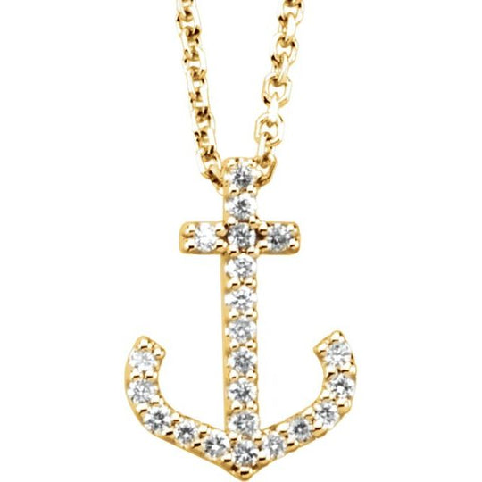 14kt Yellow Gold 40cm Diamond Anchor Necklace.