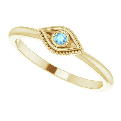 Aquamarine Evil Eye 14K Gold Ring