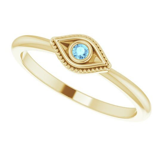 Aquamarine Evil Eye in 14kt Gold Ring