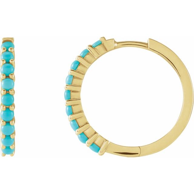 20mm Natural Turquoise Hoop Earrings in 14K Gold