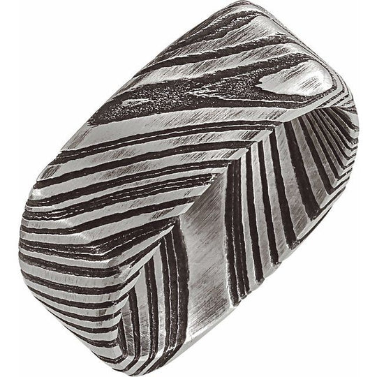 8mm Square Damascus Steel Patterned Stainless Steel Band