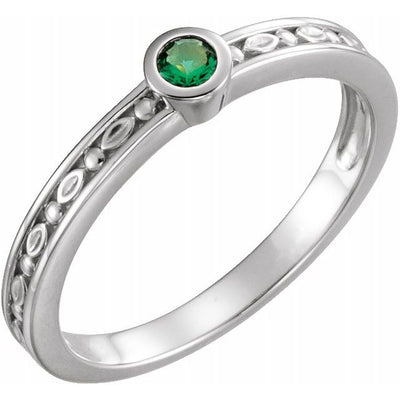 10K White Gold Genuine Emerald Stackable Ring