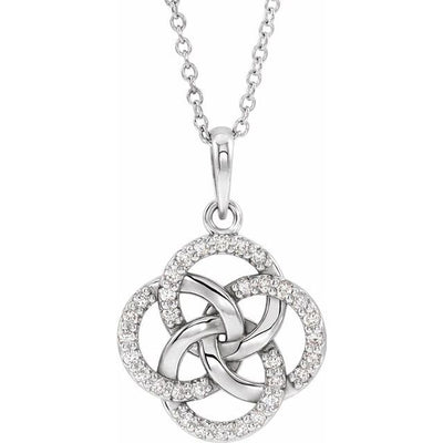 This Celtic five-fold diamond accented necklace is a stunning piece of jewellery that will add elegance and sophistication to any outfit. Crafted from 14K white gold, the necklace features 32 dazzling diamonds, which are carefully placed to enhance the intricate five fold knot design. Available from Jewels of St Leon Online Jewellery Australia