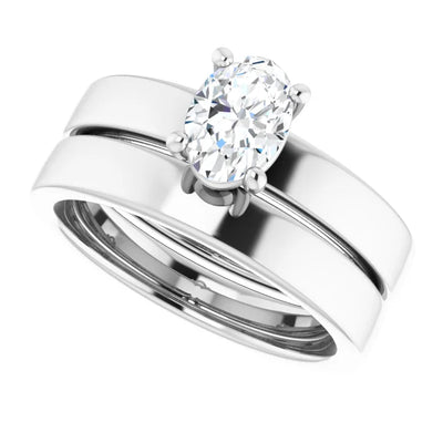 White Gold Oval Diamond Enagagement Ring with Matching wedding band - Jewels of St Leon Online Jewellery Australia