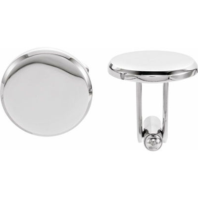 A close-up of our sleek, stainless steel cufflinks, showcasing their polished finish. The perfect blend of style and personalisation for any formal event.