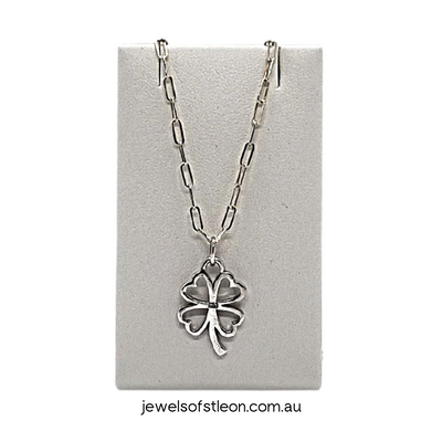 925 Sterling Silver Four-Leaf Clover Pendant on a 1.95mm Elongated 45cm (18in) Cable Chain with a Lobster Clasp. From Jewels of Australia and Online Jewellery Store, with Free Shipping Australia Wide with No Minimum Spend.