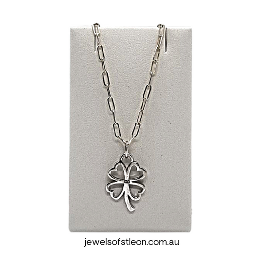Sterling Silver Four-Leaf Clover Pendant 1.95mm Elongated 45cm Necklace
