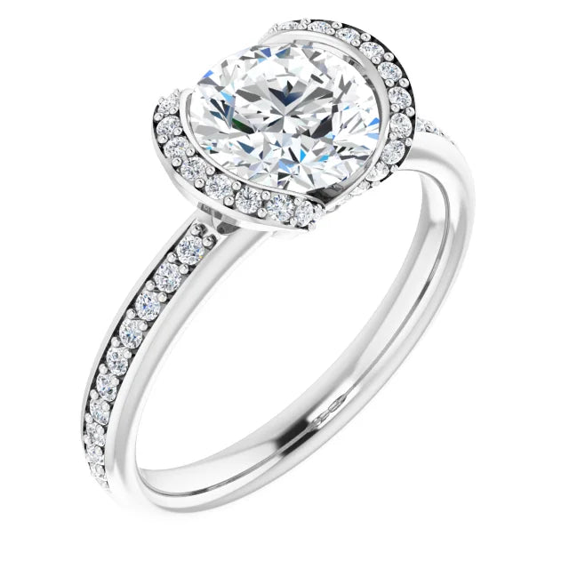 1.61CTW Moissanite Halo and accented Engagement Ring in 14K white gold. Affordable Luxury Engagement Rings in Australia from Jewels of St Leon.