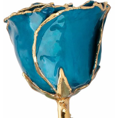Lacquered Blue Coloured Roses with 24K Gold-Plated Trim