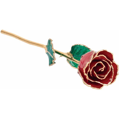 Lacquered Red Coloured Rose with 24K Gold-Plated Trim
