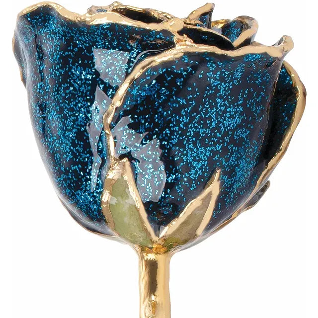 Lacquered Blue Coloured Roses with 24K Gold-Plated Trim