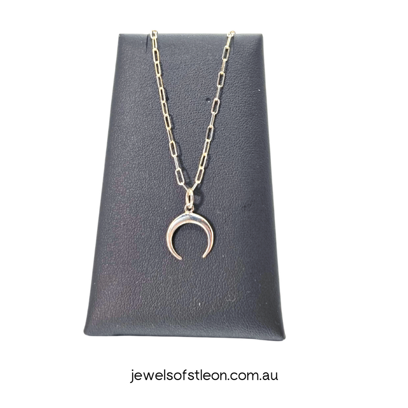 925 Sterling Silver Plain Crescent Moon set on a 1.95mm Elongated Cable 45cm (18in) Chain with Lobster Clasp.  From an Australian Online Jewellery Store, Jewels of St Leon. Free Shipping within Australia, with no minimum spend.