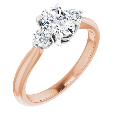 14K Rose Gold Band with a 14K White Gold setting, with three natural diamonds in a classic style. Available from Jewels of St Leon Jewellery Australia