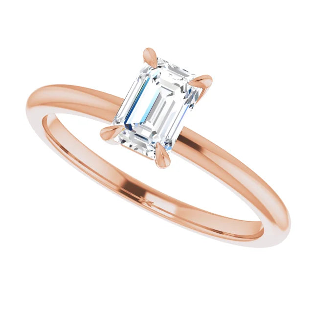Rose Gold Classic Solitaire Emerald-Cut Diamond Engagement Ring by Jewels of St Leon Jewellery Australia
