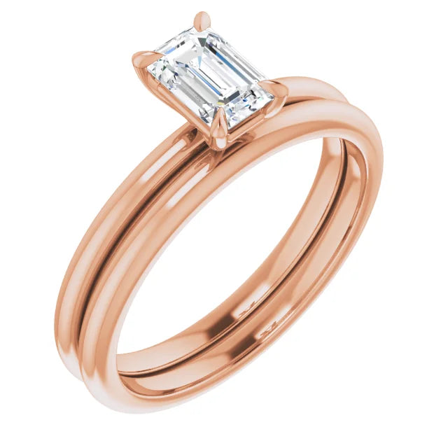 Rose Gold Classic Solitaire Emerald-Cut Diamond Engagement Ring with matching Wedding Band from Jewels of St Leon Jewellery Australia